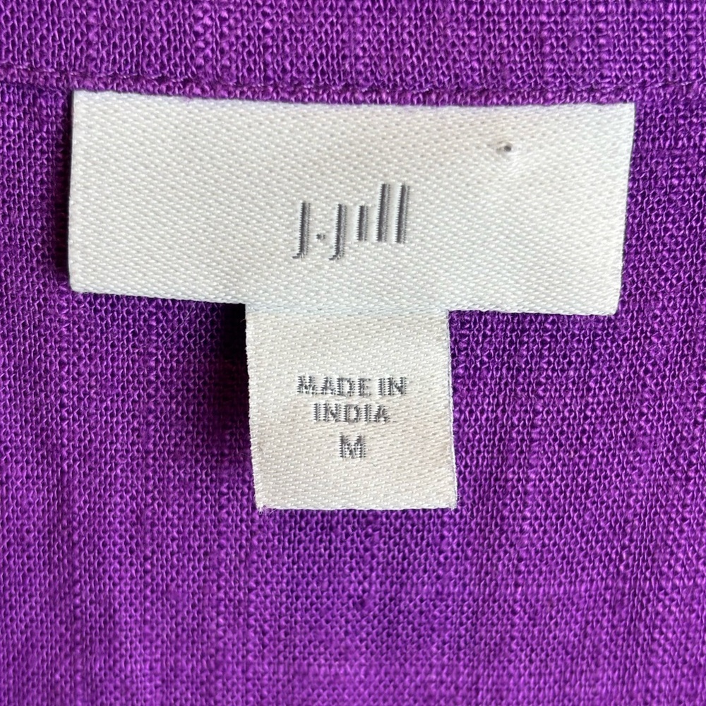 J. Jill Midi Dress Sz M Seamed Button Front Linen Blend 3/4 Sleeve - Picture 5 of 10